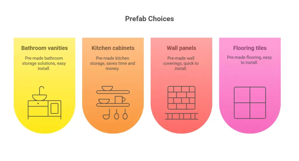 Prefab choices: vanities, cabinets, wall panels, and tiles for easy, cost-saving installs